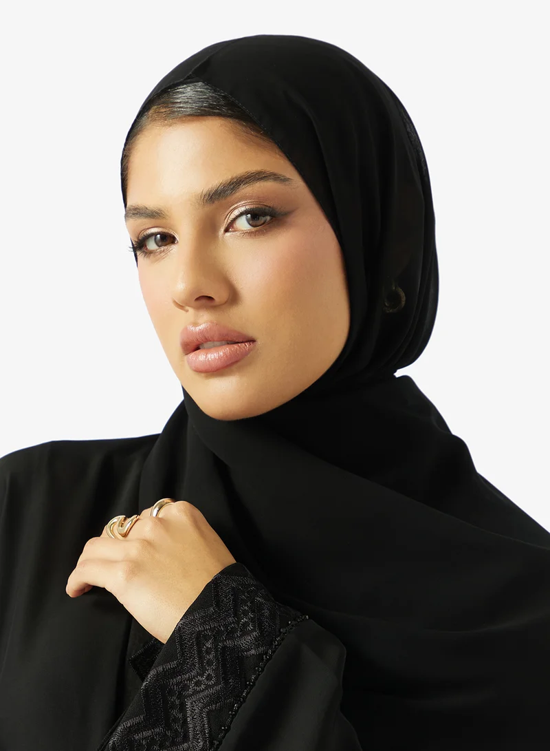 hayas closet  Lace Embellished Open Front High Neck Abaya for Women | Best Price UAE